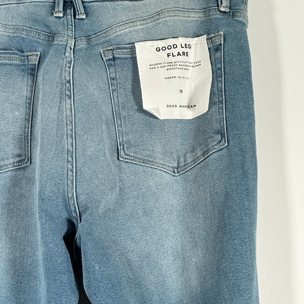 Good American Good Legs Flare Ripped High Waist Deep V Jeans Size: 15 New 33 - Picture 6 of 12